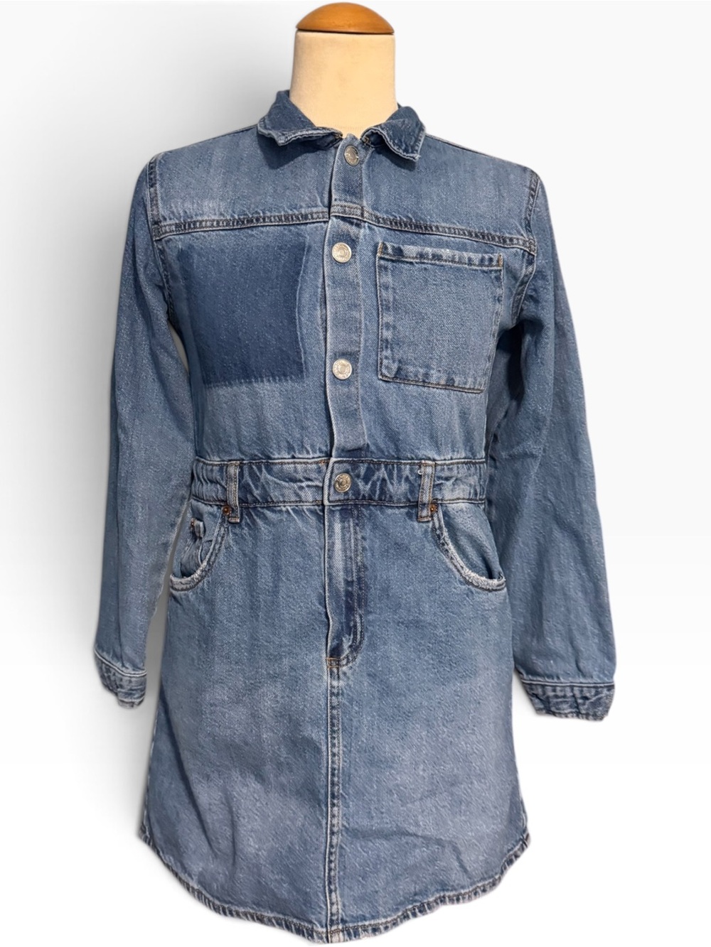 Zara Girls Denim Long Sleeve Dress Blue Size 11-12